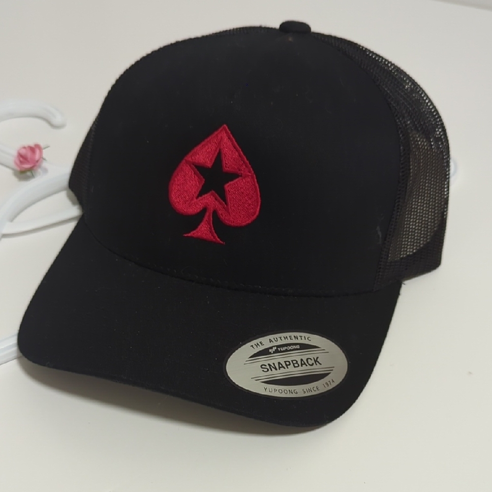 BN Poker Star Black Snapback Hat with Red Spade Logo
